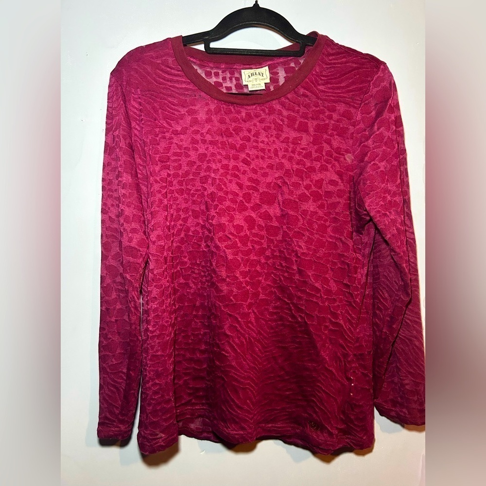 Ariat maroon animal print burnout long sleeved shirt, XXL